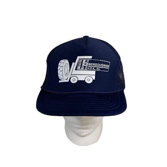 Vintage Equipment Blue Bergougnan Forklift Trucker Hat Mesh U.S.A Inc. SnapBack - Picture 1 of 5
